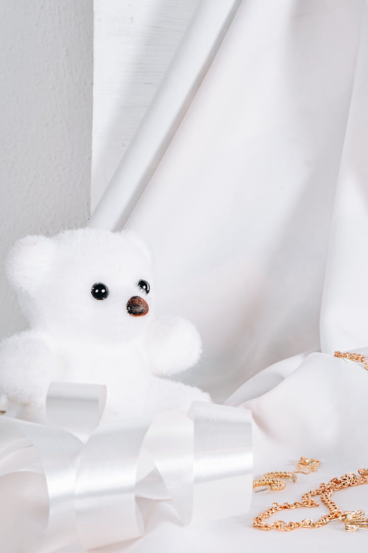 Close Up Of A White Teddy Bear