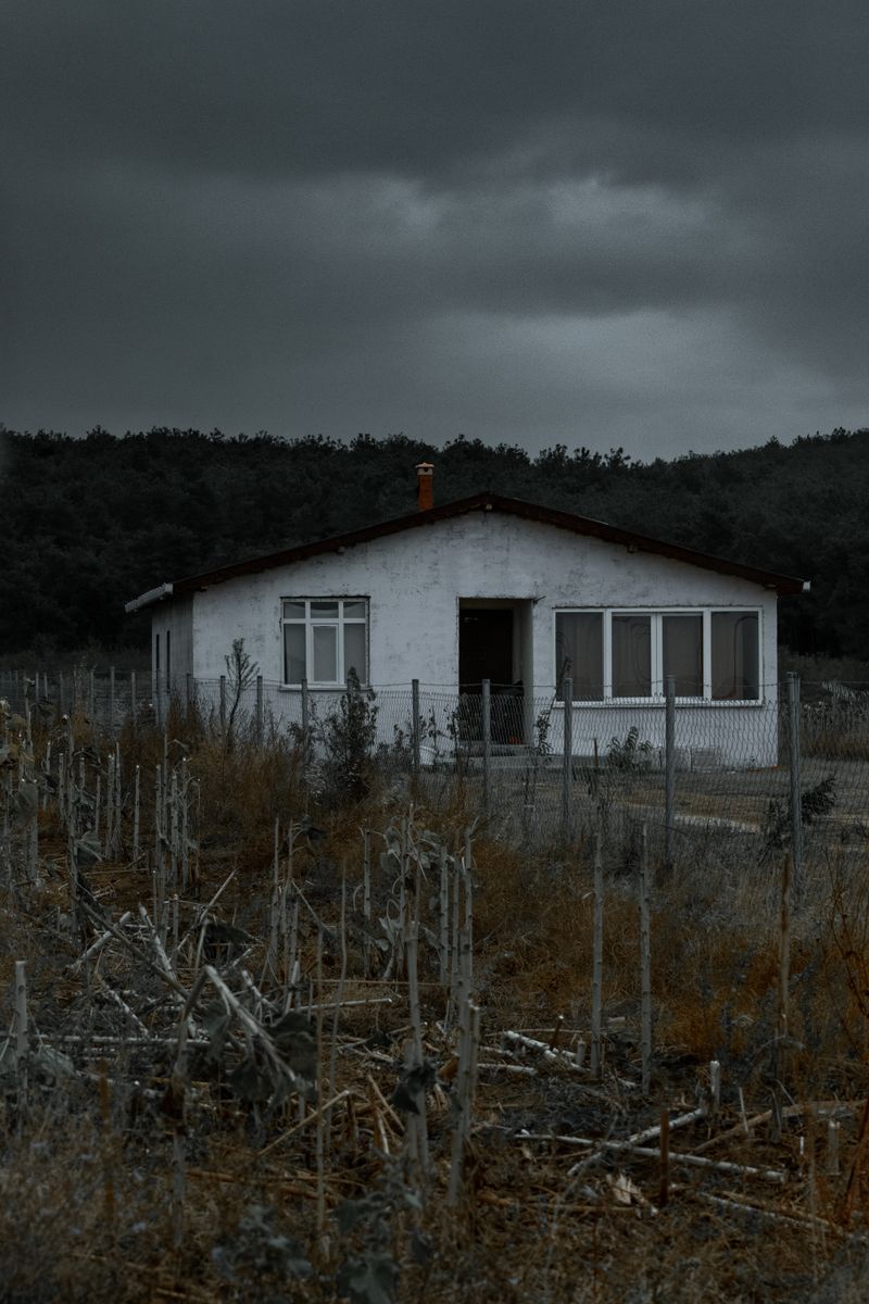 abandoned house cloudy sky horror