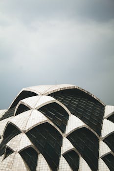 Elegant geometric design of a mosque roof in Bandung, showcasing modern Islamic architecture.