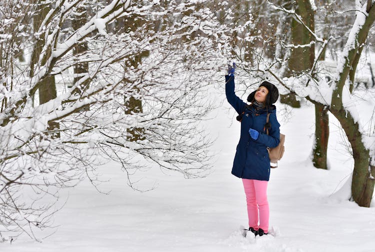 Woman In Winter Forest