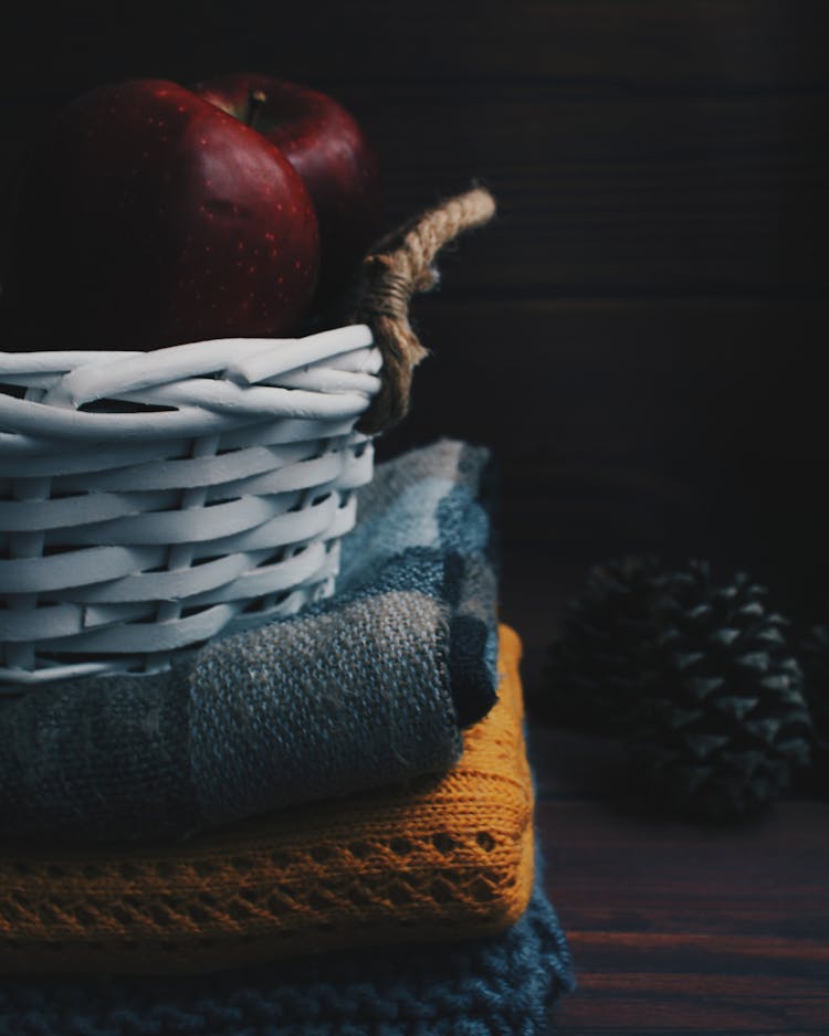 Apples In Basket On Clothes