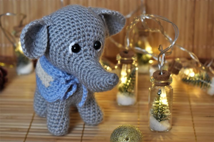 Close-up Of A Knitted Toy Elephant 