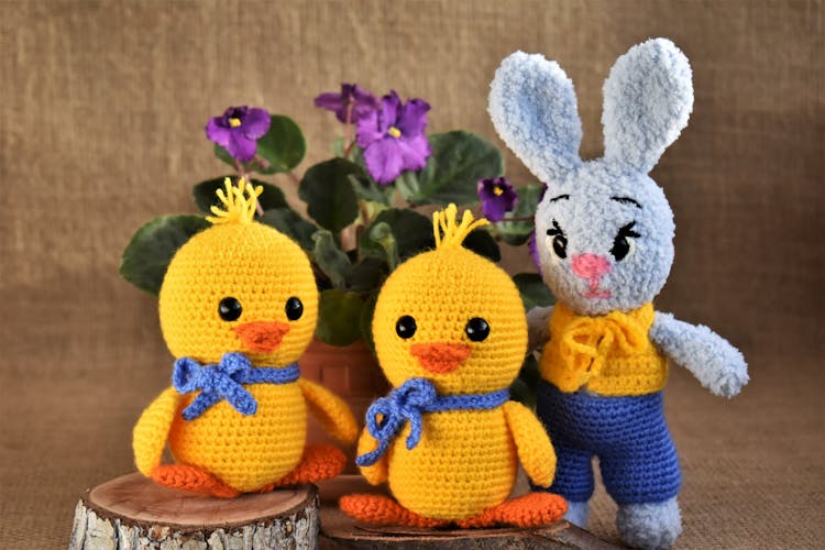 Close-up Of Knitted Animal Toys