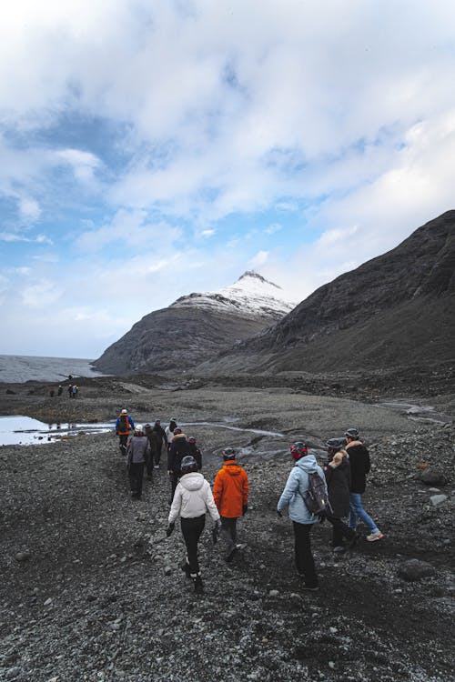 Free Group of People Hiking in Iceland Stock Photo