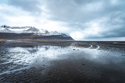 Lake and Mountains behind in Winter