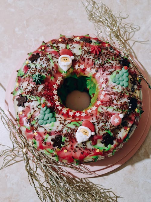 Overhead Shot of a Christmas Themed Cake