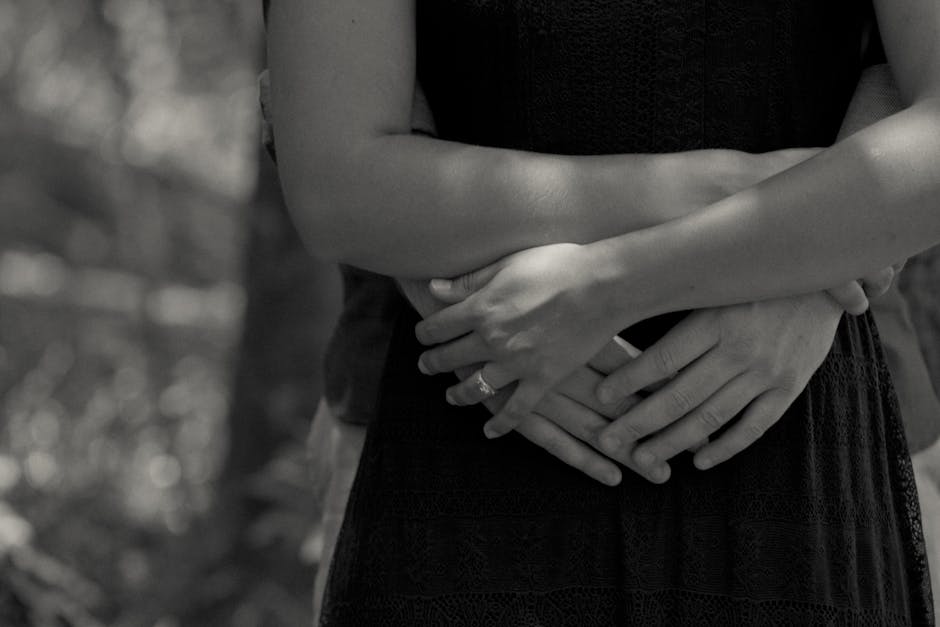 Couple Hugging in Grayscale Photography