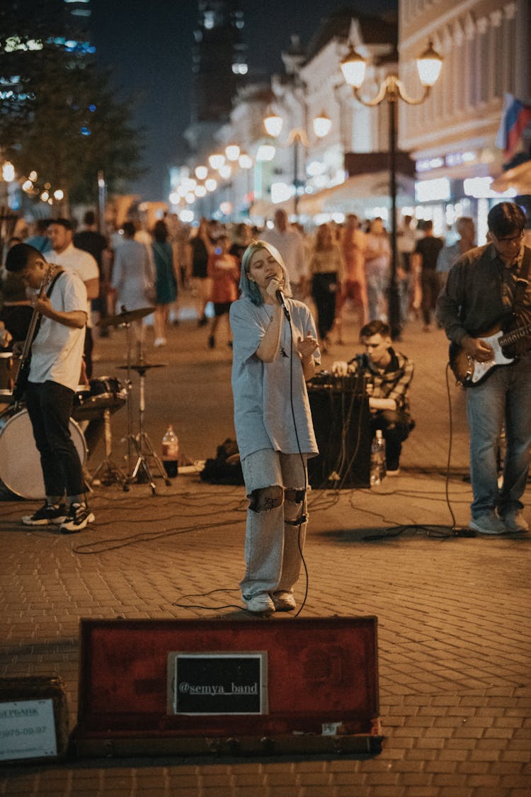 A Band Performing On The Street