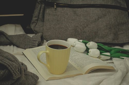 Gratis stockfoto met bloemen, boek, cafeïne