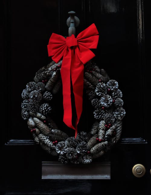 Red Ribbon on Hanging Wreath