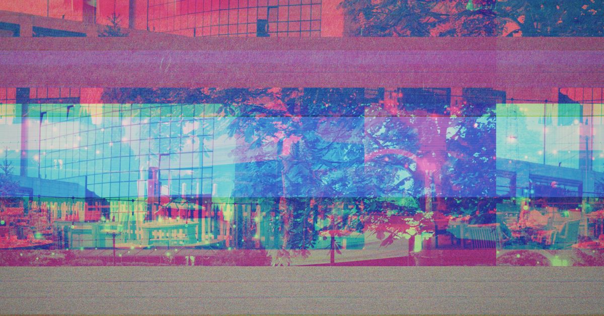 Hollywood sign with digital glitch effect