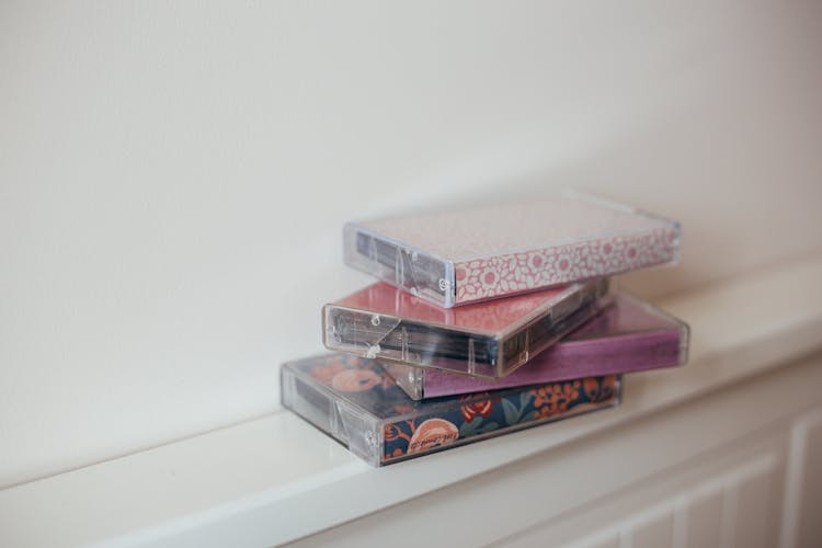 Close-Up Shot Of Stack Of Cassette Tapes