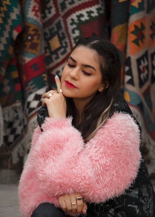 Woman in a Pink Faux Fur Coat 