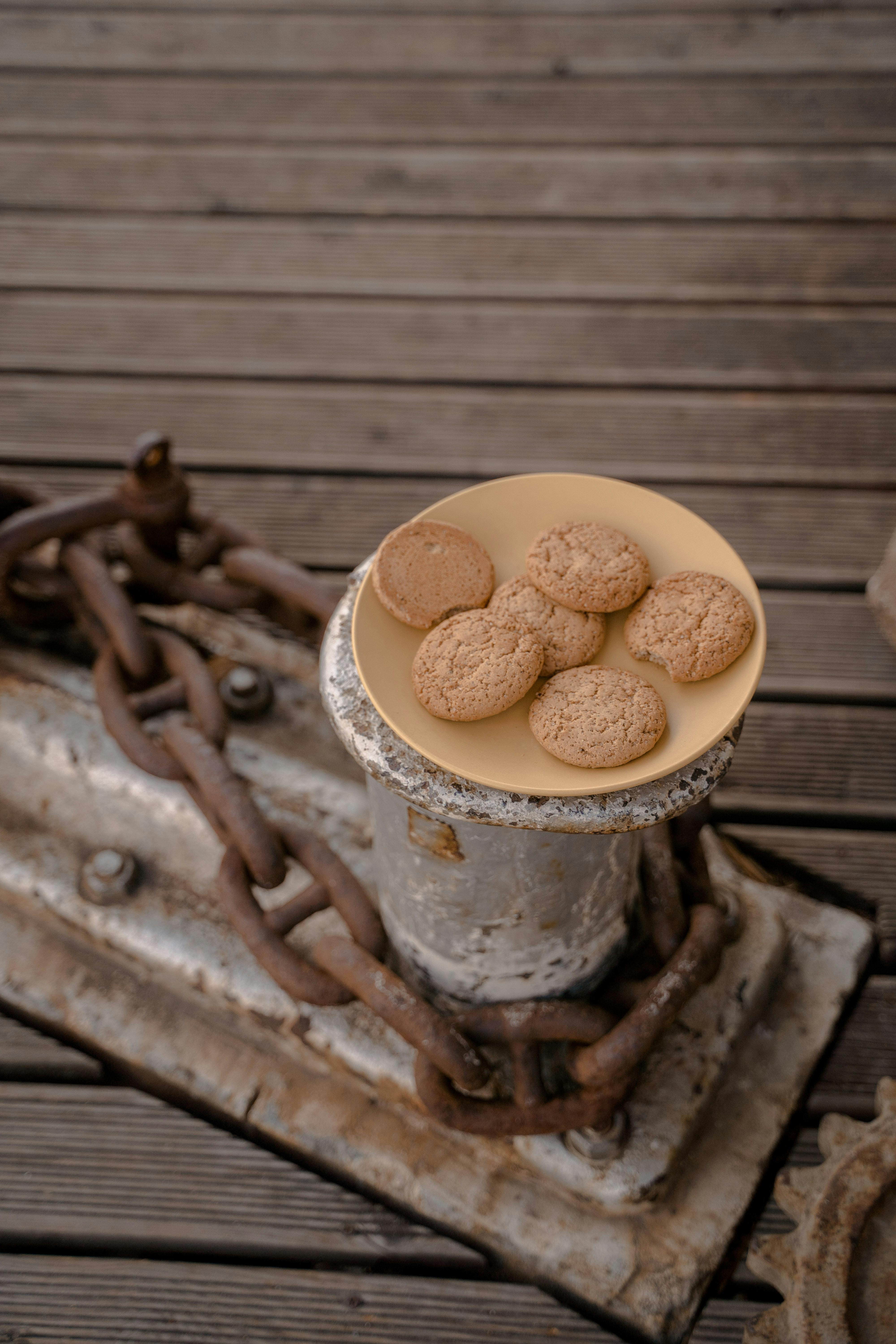 plate of cookies on pier