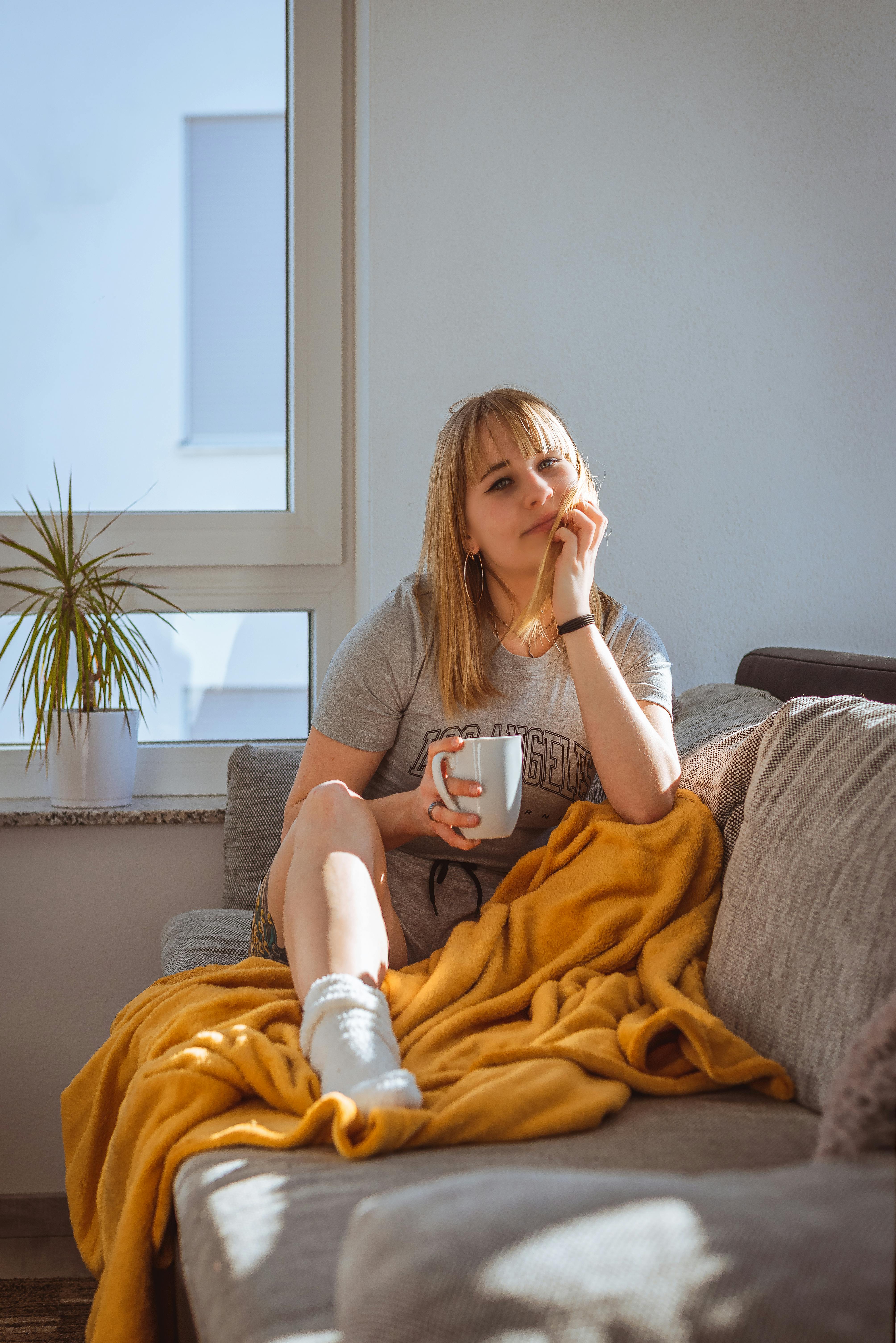 Closeup Shot Of Comfy Pillows On The Couch Stock Photo - Download