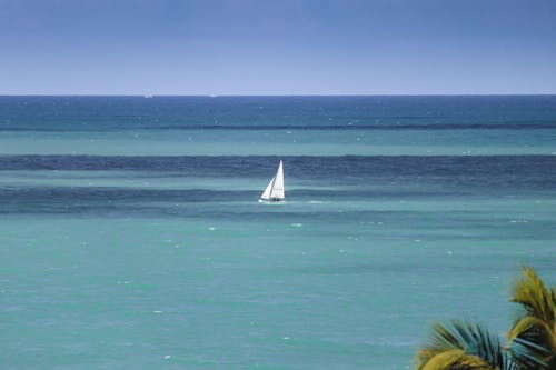 Photo of a White Sailboat on a Blue Sea