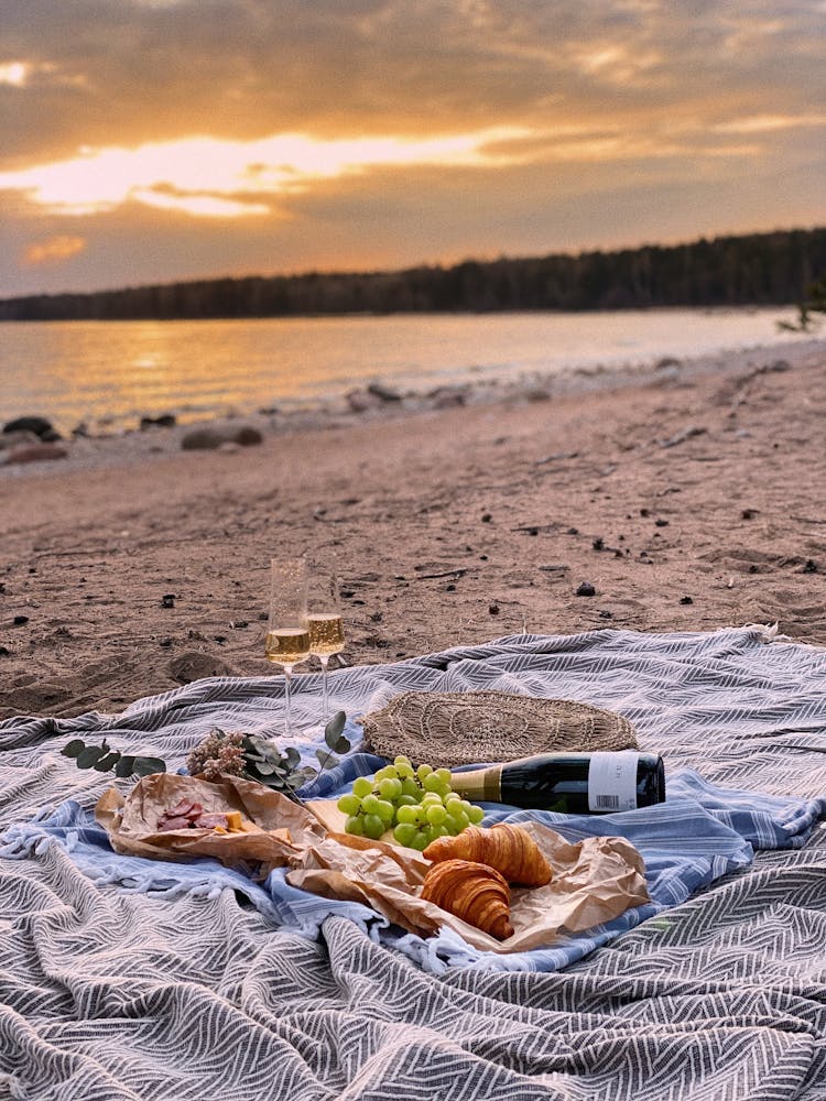 Picnic With Wine On Beach