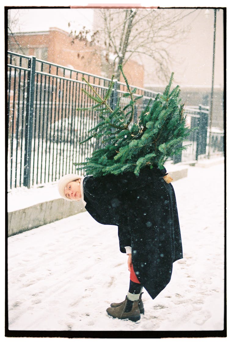 Woman With Christmas Tree On Back