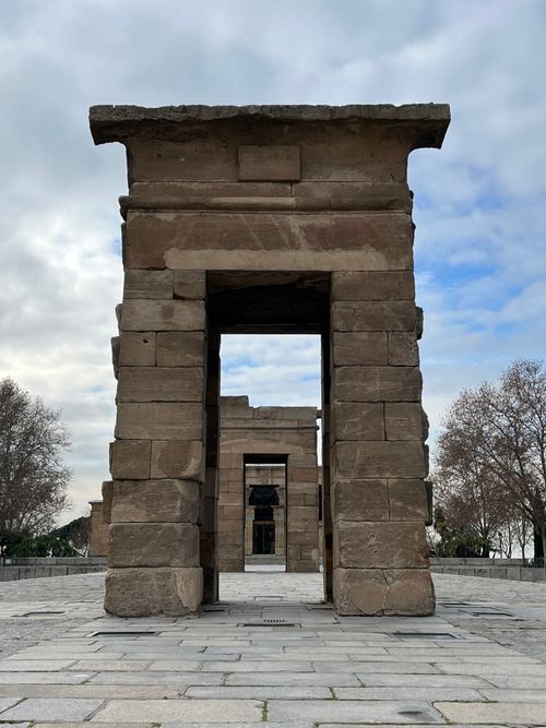 Free A view of the ancient Temple of Debod in Madrid, Spain, showcasing its historical architecture. Stock Photo