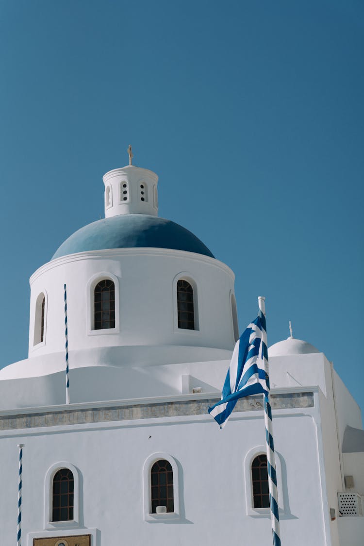 Greece Flag In Front Of Building