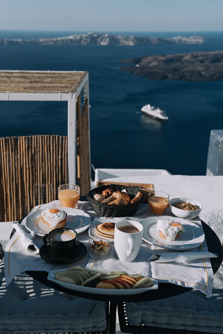 Hotel Breakfast At Balcony Overlooking Sea 