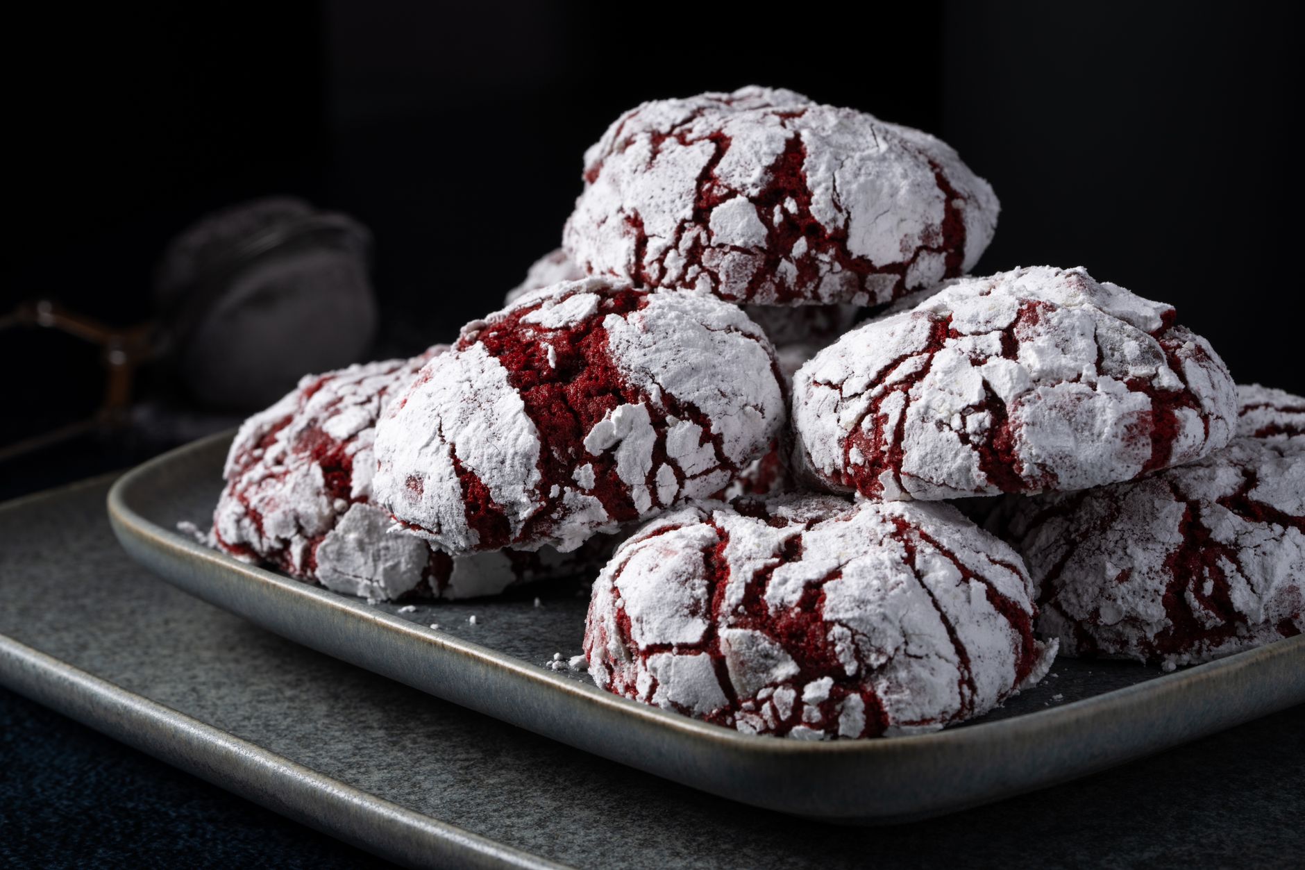 Double Chocolate Crackle Cookies on a cooling rack