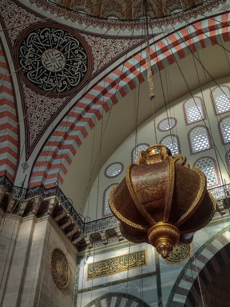 Ceiling Lamp And Arches In The Sleymaniye Mosque, Istanbul, Turkey