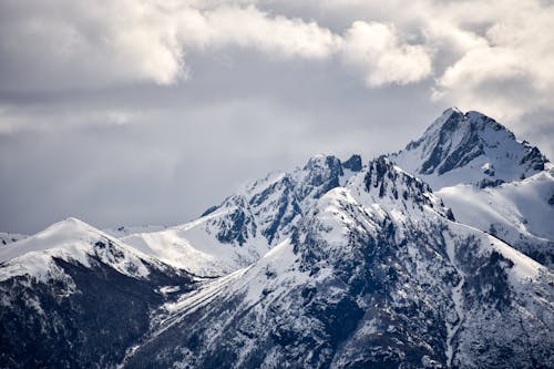 Snow Covered Mountain Under Cloudy Sky