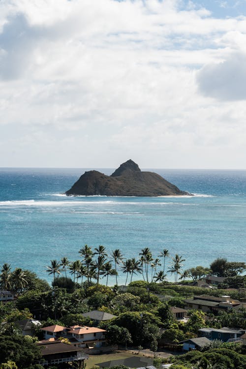 Aeria View of the Na Mokulua seen from the Lanikai Beach in Hawaii 