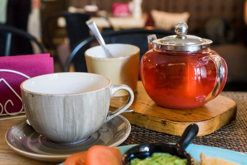Free A warm still life of tea, coffee, and fresh breakfast on a wooden board indoors. Stock Photo