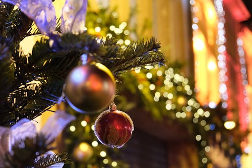 Free Close-up of Christmas Balls on a Christmas Tree Stock Photo