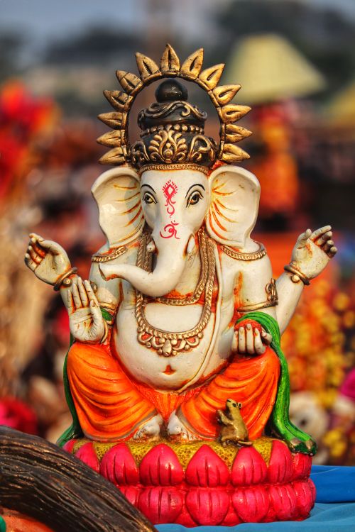Free Close-up of a colorful Ganesha statue with intricate details, symbolizing wisdom and prosperity. Stock Photo
