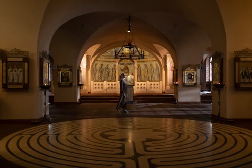 Woman in Headscarf in Orthodox Church 