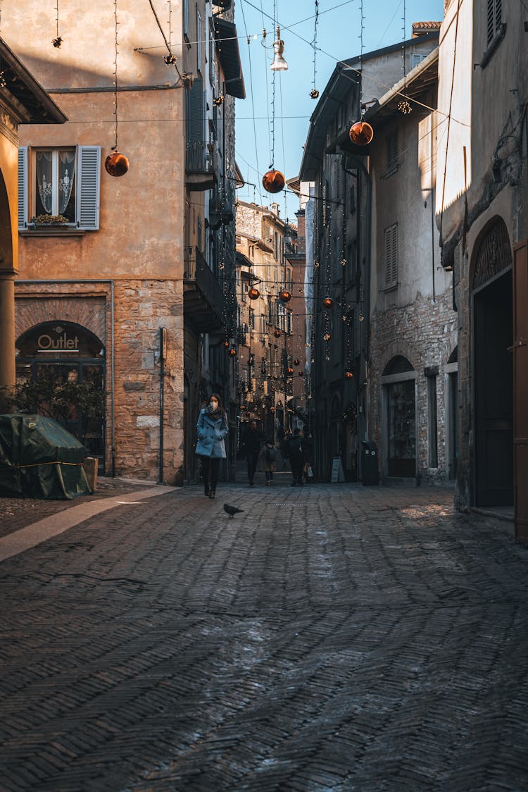 Alley In Town Decorated For Christmas