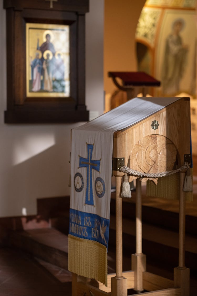 Wooden Lectern In Orthodox Church