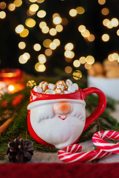 Free Santa Claus Cup with Marshmallows Stock Photo