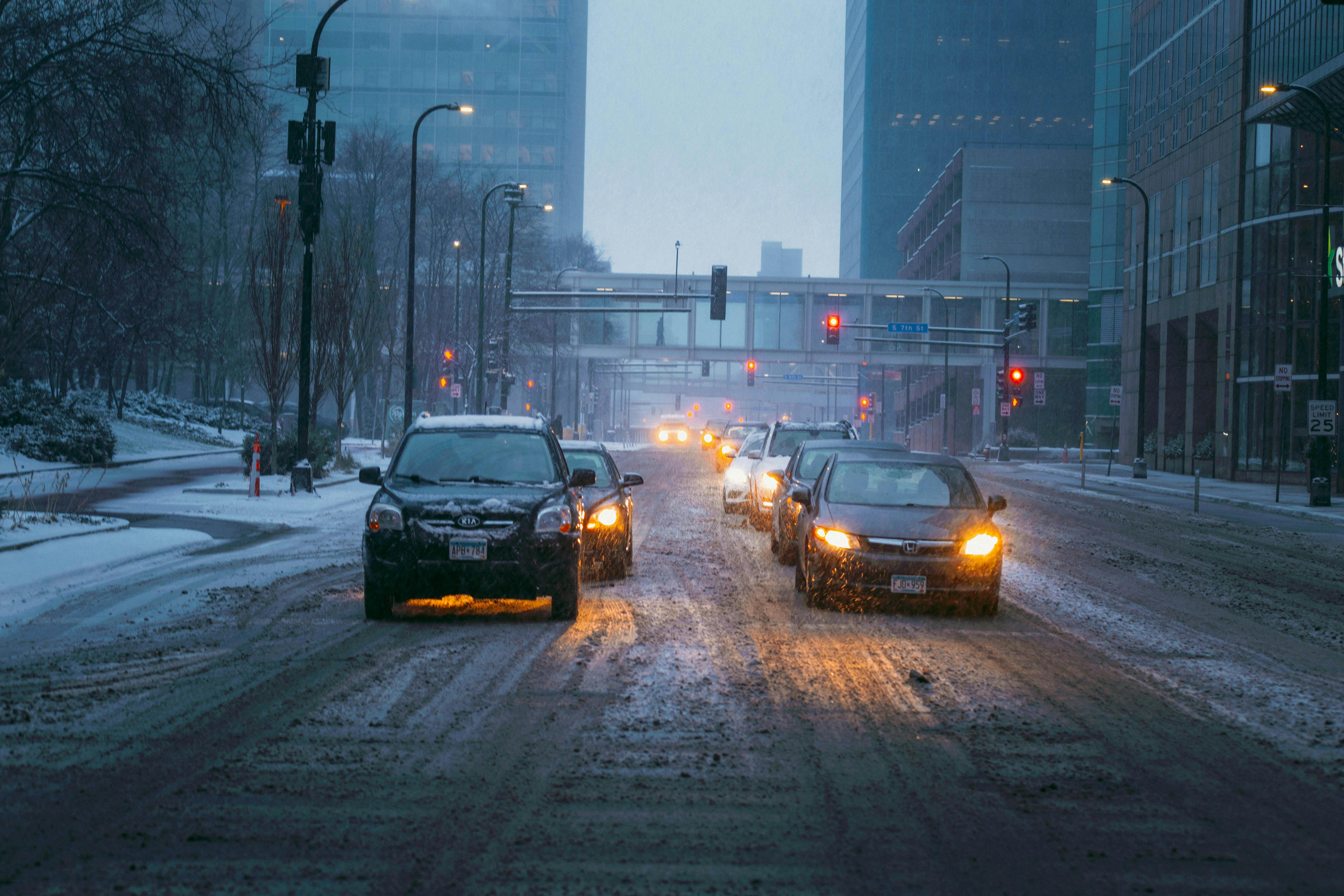 cars on road in a city