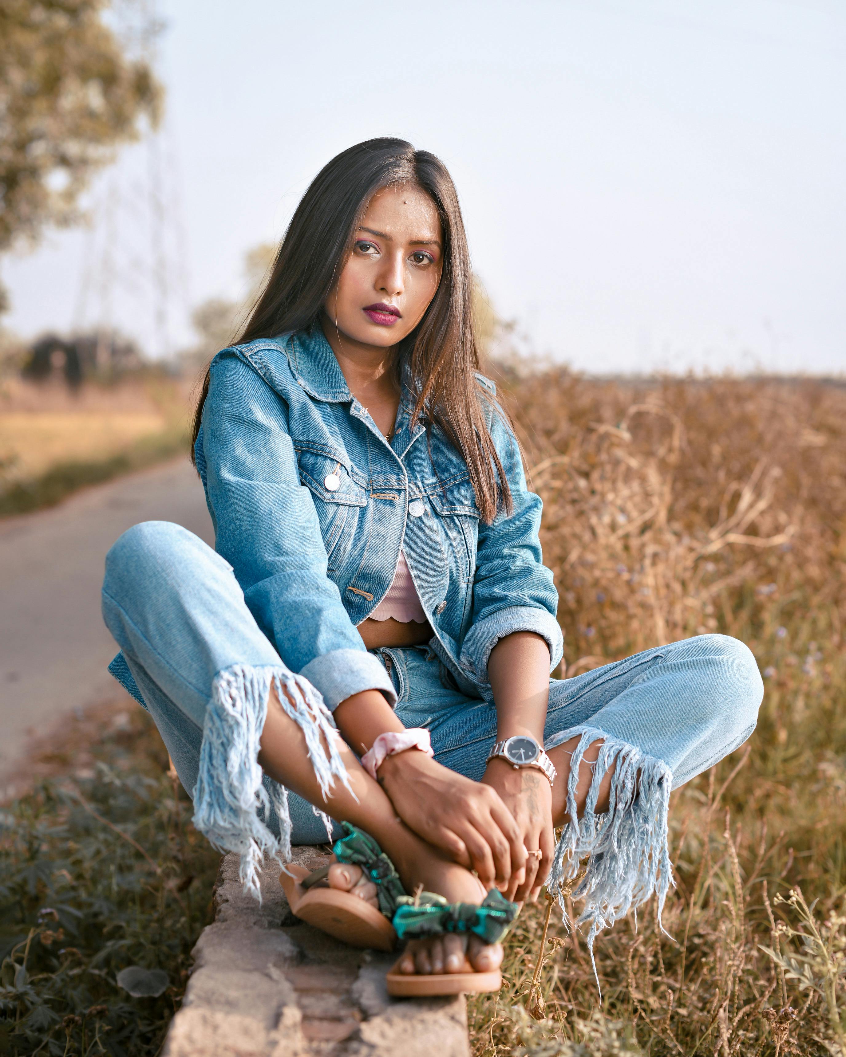 Stunning Young Fashion Model Poses in Denim Outfit Stock Image - Image of  serious, jeans: 165695701