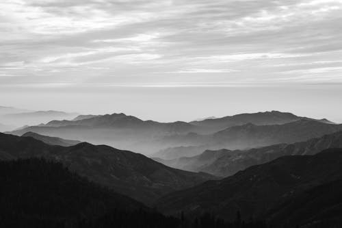 Calm Mountain Landscape with Fog, Black and White