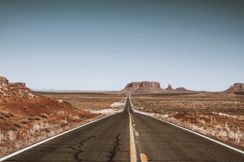 Empty Road Crossing Monument Valley, Utah, USA