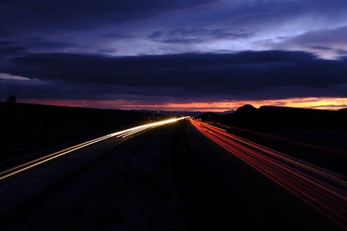 Abstract Landscape with Blurred Car Lights at Dusk
