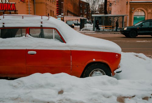 Vintage Car Covered wih Snow