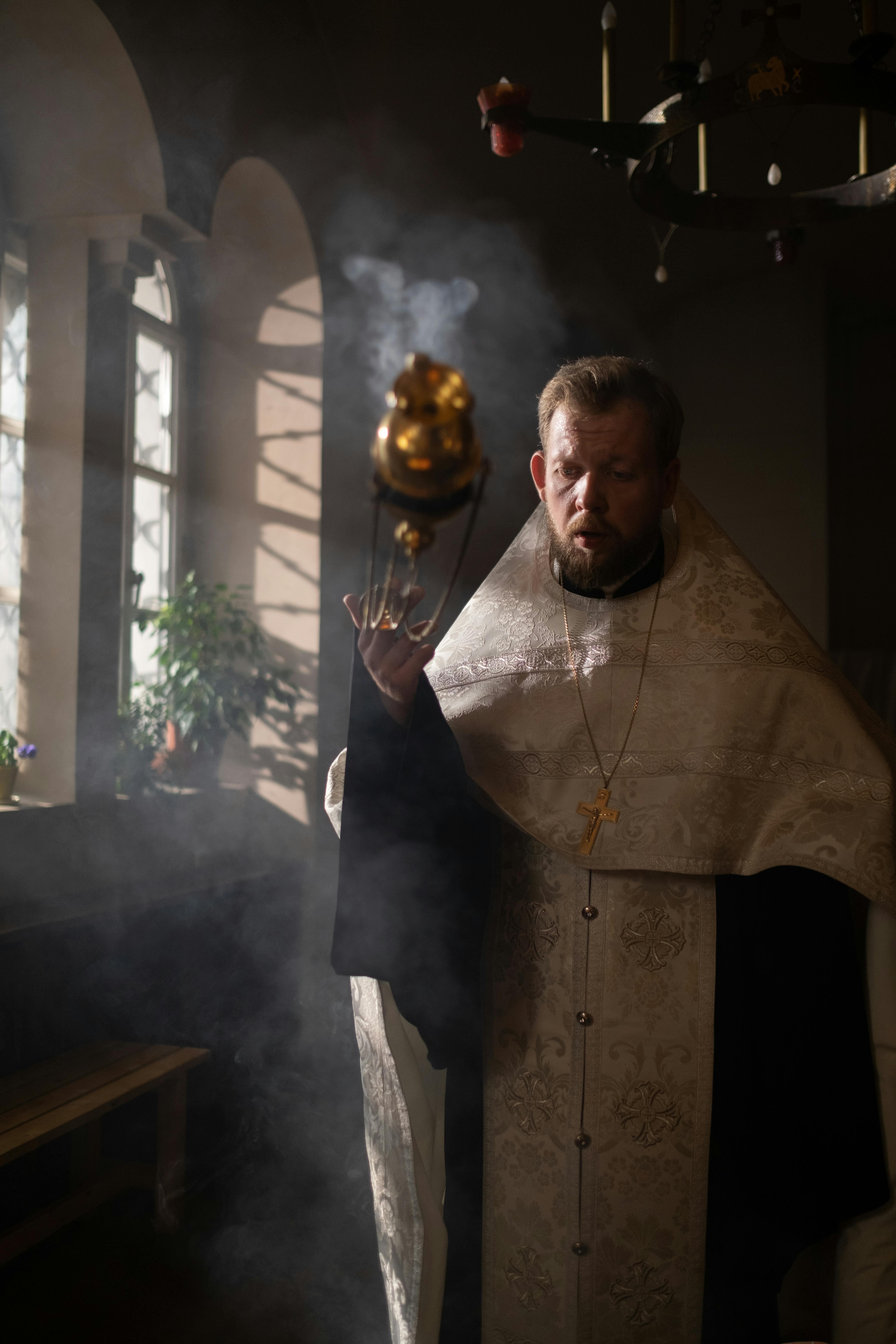 orthodox priest holding incense