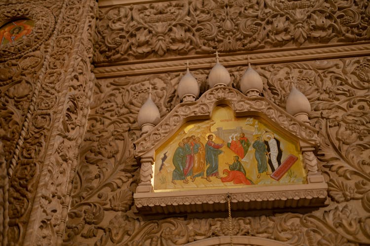 Orthodox Icon On Ornamented Wall