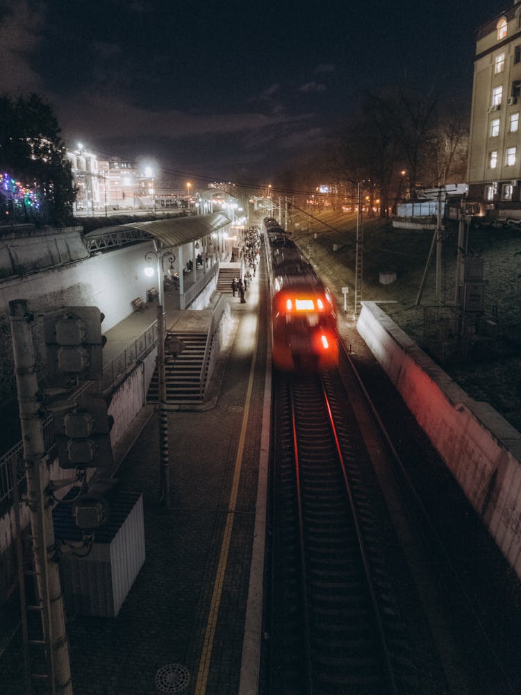 A Moving Train At Night