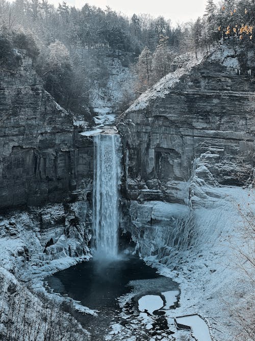 Waterfall in Winter Landscape