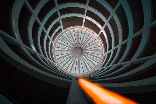 Free Stunning circular spiral architectural design lit with vibrant lights in Hamburg, Germany. Stock Photo