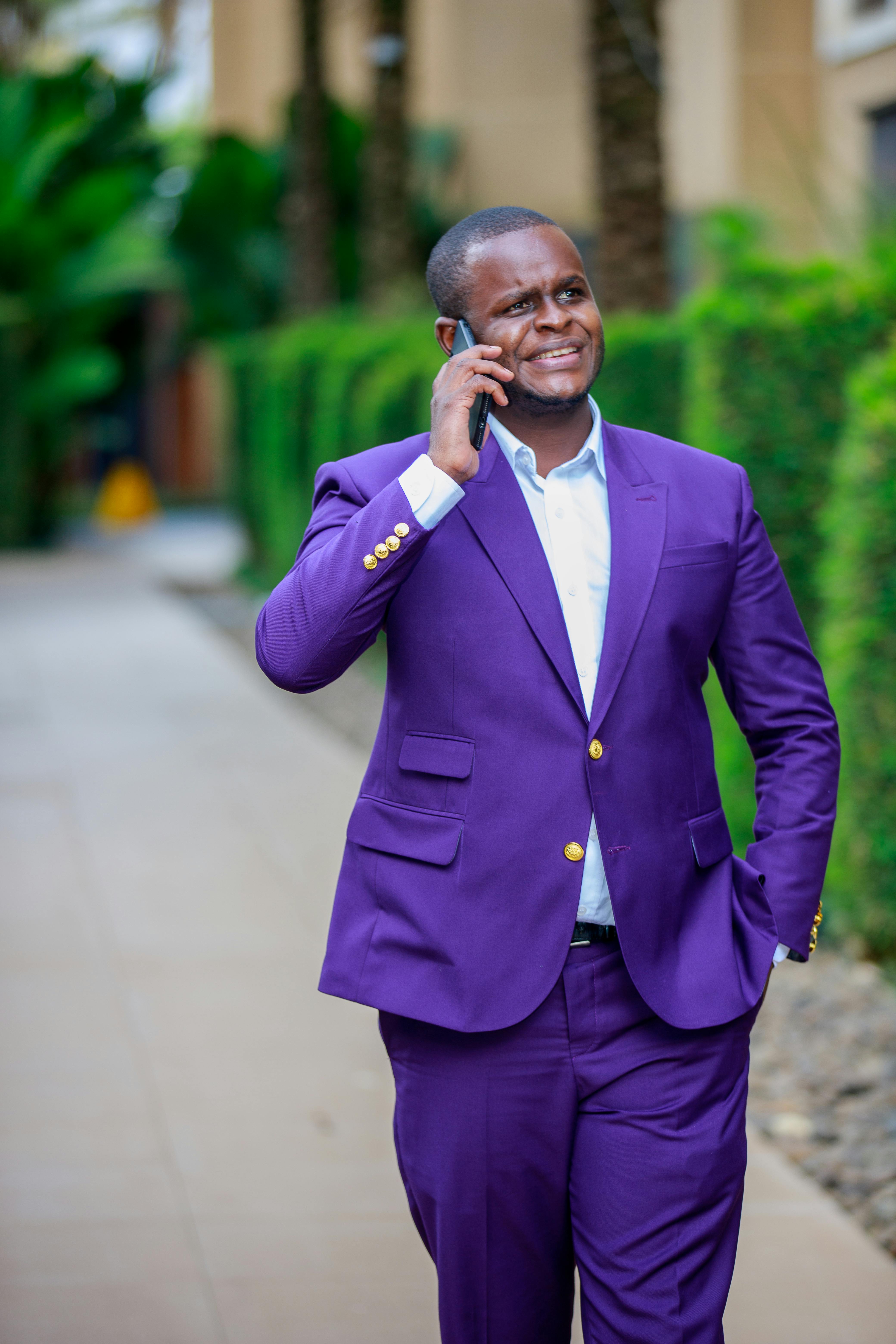 purple suit black shirt