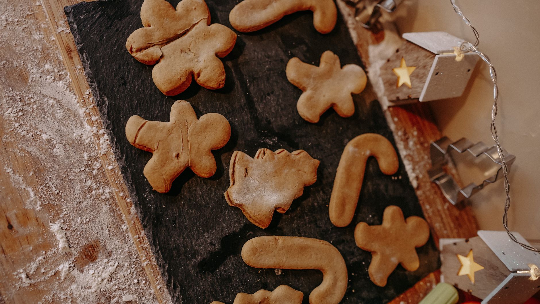 Close-up of golden ginger star cookies with sugar crystals