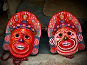 Red and Blue Floral Mask